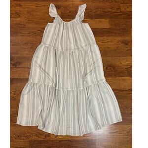 Ecothreads Tiered Maxi Dress Women’s Medium Gray White Stripe NWT Summer Dress